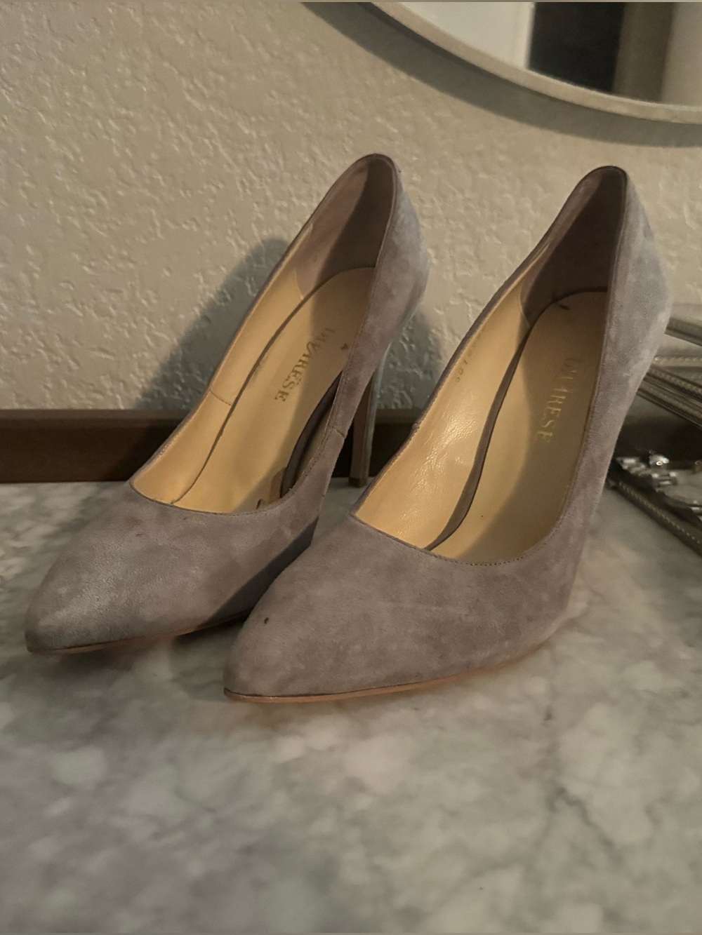 Gray Suede Pointed-Toe Pump - Sz 40 US 9.5